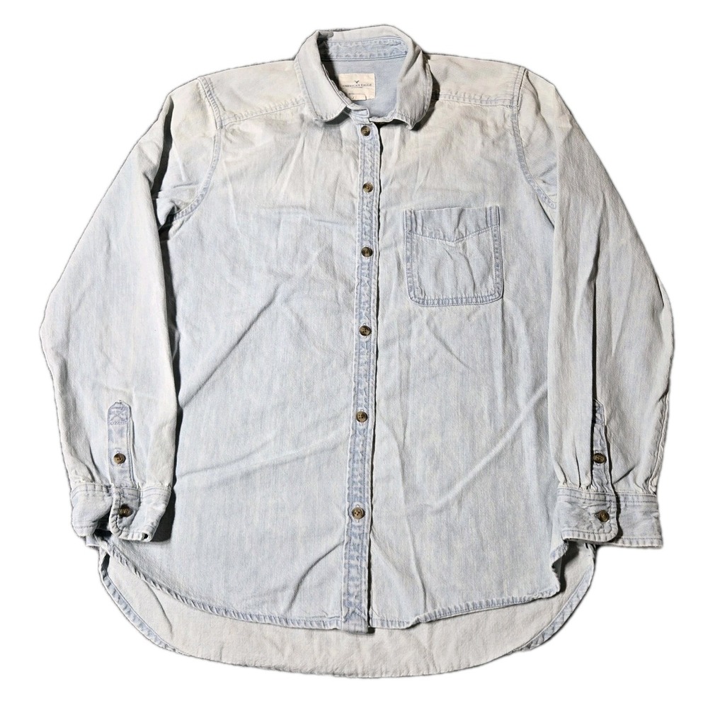American Eagle Outfitters Light Wash Denim Button-Down Shirt